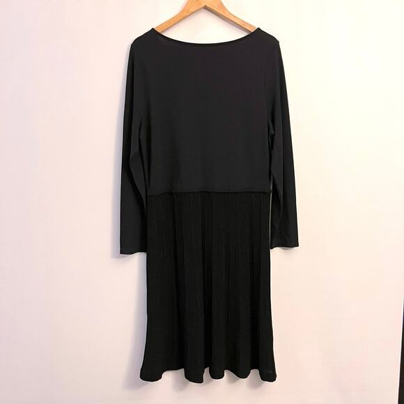 Soft Surroundings Dress XL Black Long Sleeve Midi Pleated Shimmer - Picture 3 of 12